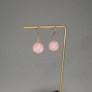 Handmade Pink Iridescent Acrylic Berry Bead Drop Earrings Nickel Free